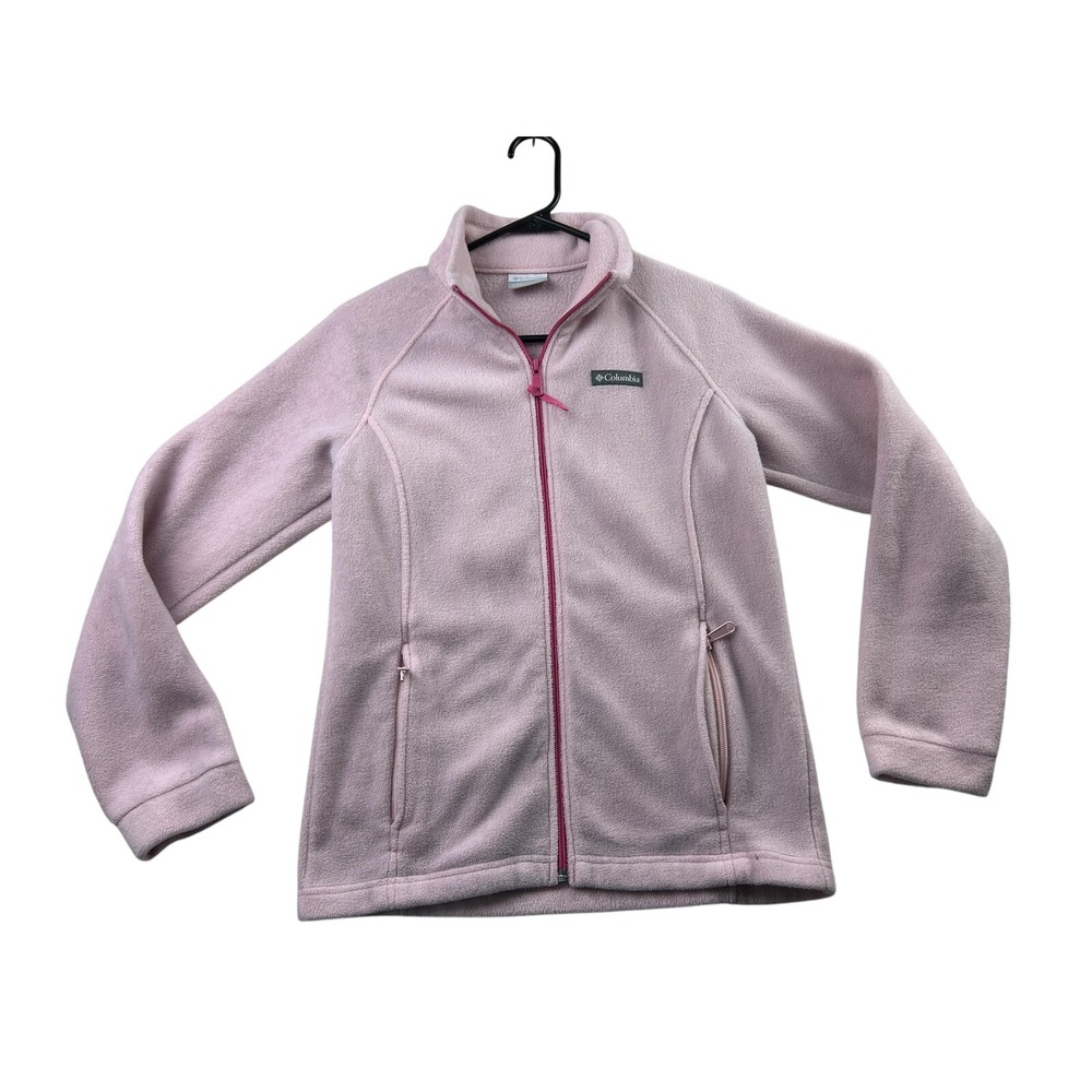 Columbia Solid Fleece Jacket L Pink Full Zip Mock Neck Gorpcore Outdoorsy Soft